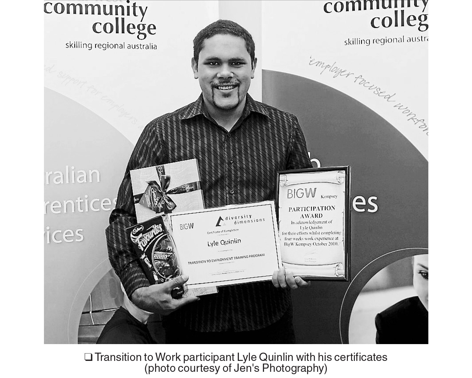 Transition to Work participant Lyle Quinlin with his certificates